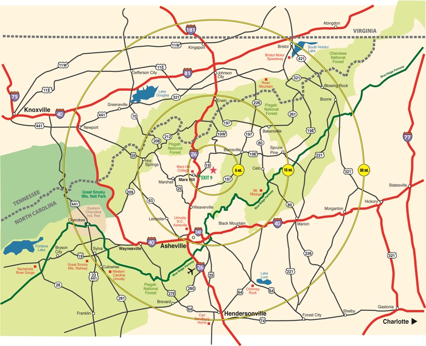 Map of Mountain Traditions near Mars Hill and Asheville, NC